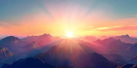 Poster - Sun at dawn in the mountains