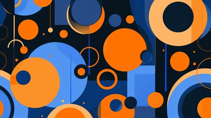 Sticker - A striking abstract artwork with vibrant circular patterns in a mix of orange and blue shades set against a contrasting dark background.