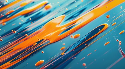 Wall Mural - This abstract image features vibrant orange and blue streaks with drops, creating a dynamic, flowing background that captures an energetic and fluid motion.