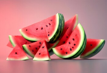 Wall Mural - set slice background watermelon created technology transparent isolated red cut water melon piece fruit