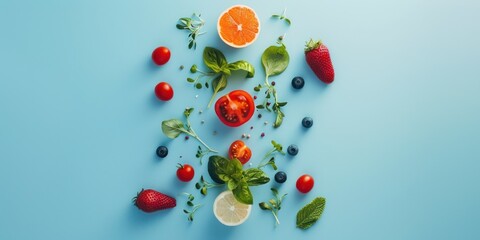 Canvas Print - Fresh Produce Arrangement on Blue Background