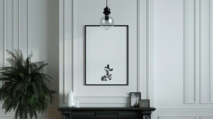 Canvas Print - A minimalist wall featuring a framed abstract artwork above a black fireplace, accented with plants and modern decor, creating a subdued, sophisticated ambiance.