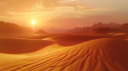 Wall Mural - Majestic Desert Sunset Amidst Tranquil Sand Dunes