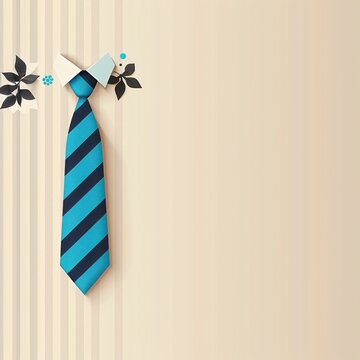 minimalist design featuring a blue striped tie in the top left corner of a beige and white striped background - A blue and black striped tie