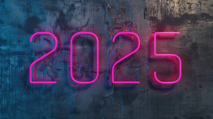 Creative and bright neon sign with numbers 2025 for New Year Number 2025, New Year, Christmas