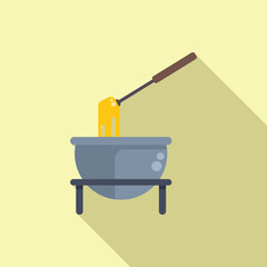 Poster - Cheese fondue dripping from a fork over a pot on a stand, in flat design with a long shadow