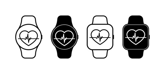 Poster - Fitness Watches Set Icons. Heartbeat Icon. Linear and Silhouette styles. Vector icons.