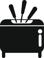 Sticker - Black glyph icon representing a deep fryer working, with oil inside and ready for cooking