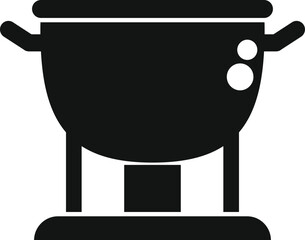 Poster - Black simple icon of a big cooking pot standing on a metal stand with handles