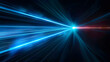 © Prasanth - Blue laser beam effect dash with high-speed shine and emit colorful light on dark black background convey sense of energy move in straight line dynamic on cosmic perfect for science fictional.