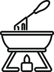 Poster - Line drawing of a fondue pot heating on a burning candle, preparing a delicious meal