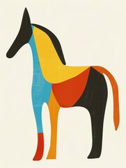 Poster - A colorful geometric painting of a horse standing against a white background