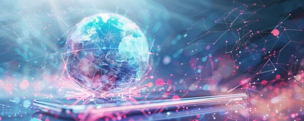 Wall Mural - mobile internet world communication, satellite network concept panorama. generative ai.