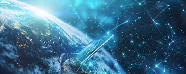 Wall Mural - mobile internet world communication, satellite network concept panorama. generative ai.