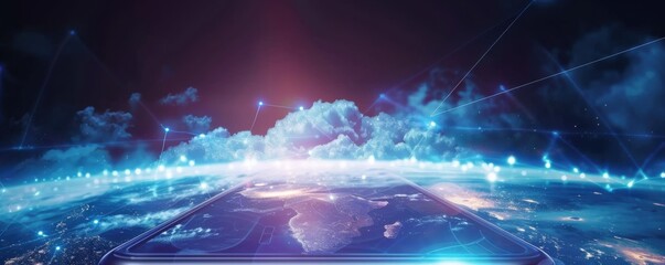 Wall Mural - mobile internet world communication, satellite network concept panorama. generative ai.
