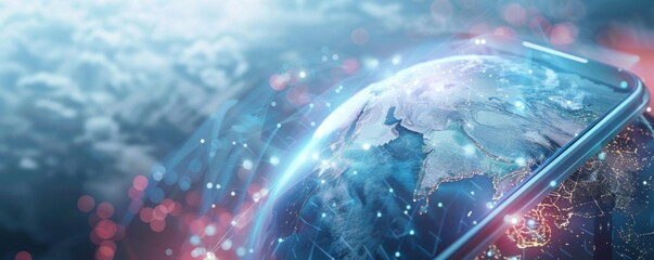 Wall Mural - mobile internet world communication, satellite network concept panorama. generative ai.