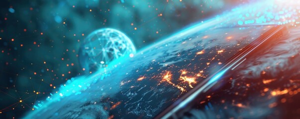 Wall Mural - mobile internet world communication, satellite network concept panorama. generative ai.