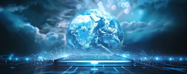 Wall Mural - mobile internet world communication, satellite network concept panorama. generative ai.