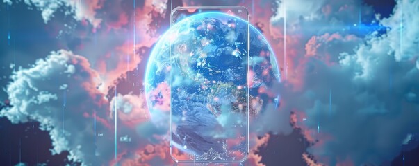 Wall Mural - mobile internet world communication, satellite network concept panorama. generative ai.