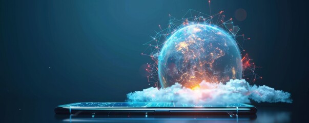 Wall Mural - mobile internet world communication, satellite network concept panorama. generative ai.