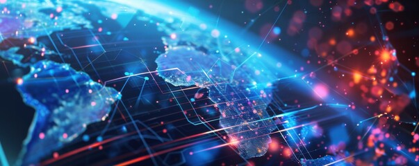 Wall Mural - mobile internet world communication, satellite network concept panorama. generative ai.