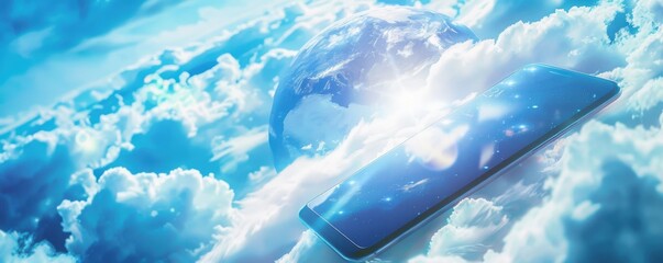 Wall Mural - mobile internet world communication, satellite network concept panorama. generative ai.