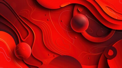 Poster - A dynamic composition of shapes creating a vibrant red abstract background.

