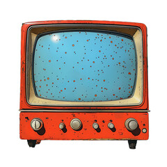 Vintage tv. Old video gadget with red body and blue display made in comic cartoon style