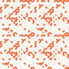 Faded peach fuzz glitch geo washed effect seamless pattern. Orange dye grungy blotched distress abstract background texture repeat. 