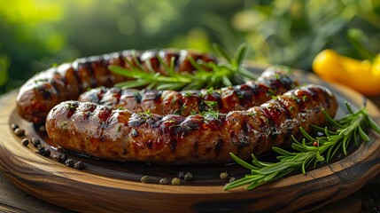 Wall Mural - a plate of sausages with herbs and spices.