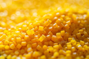 Poster - Yellow plastic granules are neatly arranged, creating a shallow depth of field effect. The granules are arranged in a dense, seemingly infinite pattern