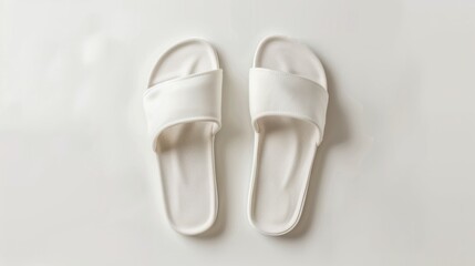 Wall Mural - Mockup of a pair of blank soft white home slippers designed as template mockup for house footwear Top view showcasing clear warm domestic sandals