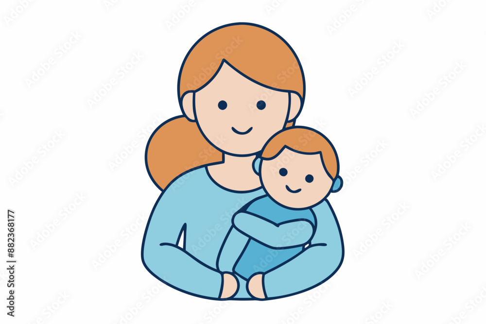 Cute mother and child cartoon vector for printables, clipart, and line ...