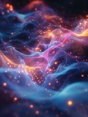 Wall Mural - glowing blue and purple waves with sparkles. ai.
