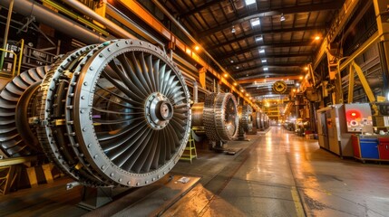 Poster - Large industrial machines in a factory. AI.