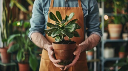 Man Holding a Potted Plant