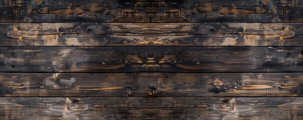 Wall Mural - Dark wood texture background, panorama. Generative AI.