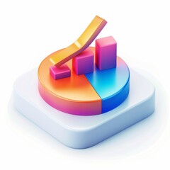 Data analysis icon, gradient color, soft 3d style isometric symbol design isolated on white background. Finance, marketing, market growth concept graph.