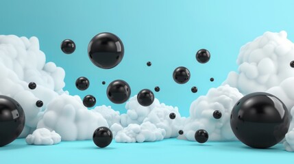 Sticker - background black balls with clouds.