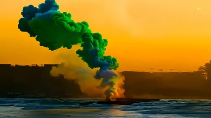 Poster - Blue and Orange Smoke Cloud Formation in Dark Studio