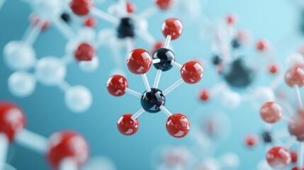 abstract molecular structure with red and black spheres