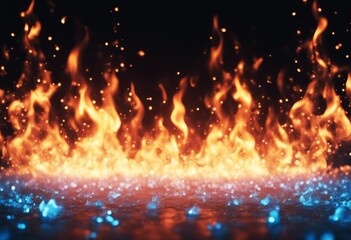 Wall Mural - magical blue 3d background flames rendering element fire bar b q black cold at