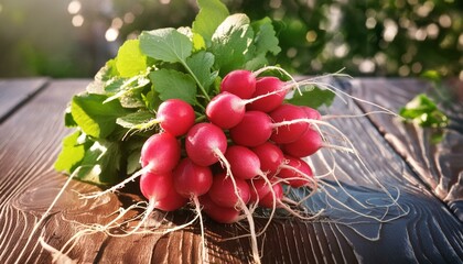 Wall Mural - Bunch of fresh radish with foliage 