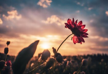 Wall Mural - in flower hope hands color plant yellow sky nature despair lifted background concept life