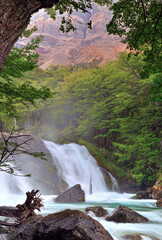 River and cascade near El Chalten.  Patagonia. Santa Cruz, Argentina