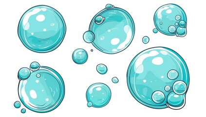 Hand drawn line sketch bubble sparkling. Isolated modern illustration of water drops.