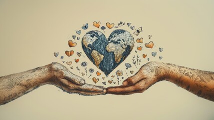 Trust hand, social heart doodle line icon. Charity, partnership, care, solidarity illustration. Doodle sketch style line.