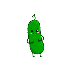 Wall Mural - Cute green cucumber, cartoon character. Vegetable illustration. Cucumber in flat style. Food illustration for kids.
