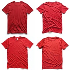 Wall Mural - Blank Red T-Shirt Design Set Template, Brand Label Concept Art, Single Color Tee Marketing Graphic, Clothing Fashion Business Mockup Isolated on White Background