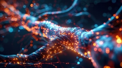 Poster - A glowing, colorful, and intricate looking wire that resembles a nerve